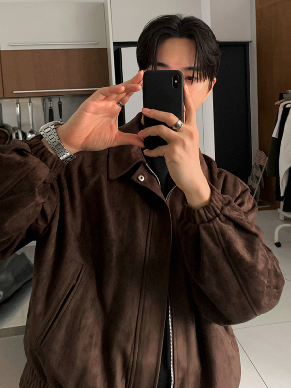 Muška zimna jakna, koreanskog stila, ovratnik Lapel, prednji zip, slobodan kroj, 90% poliester + 10% spandeks