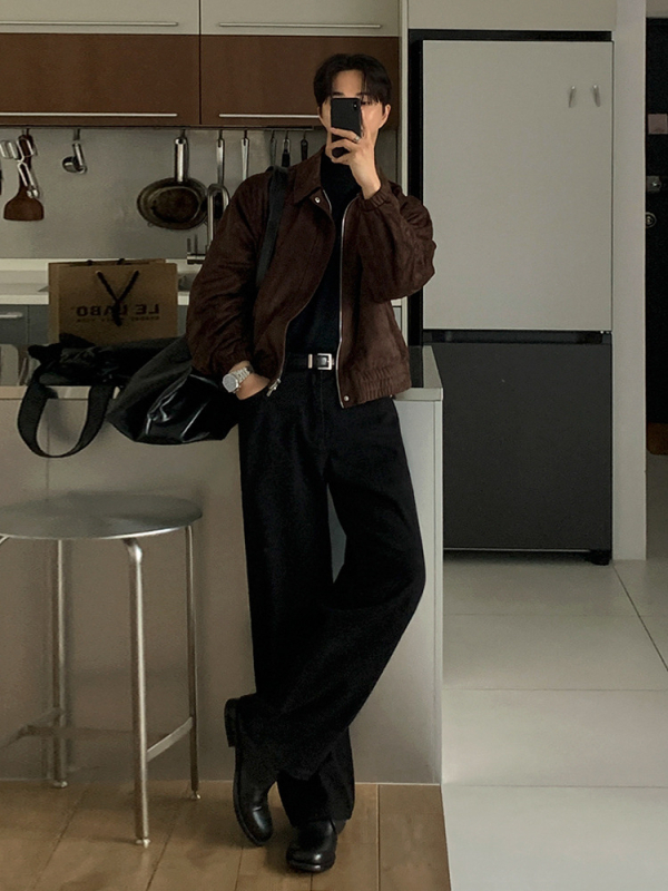 Muška zimna jakna, koreanskog stila, ovratnik Lapel, prednji zip, slobodan kroj, 90% poliester + 10% spandeks
