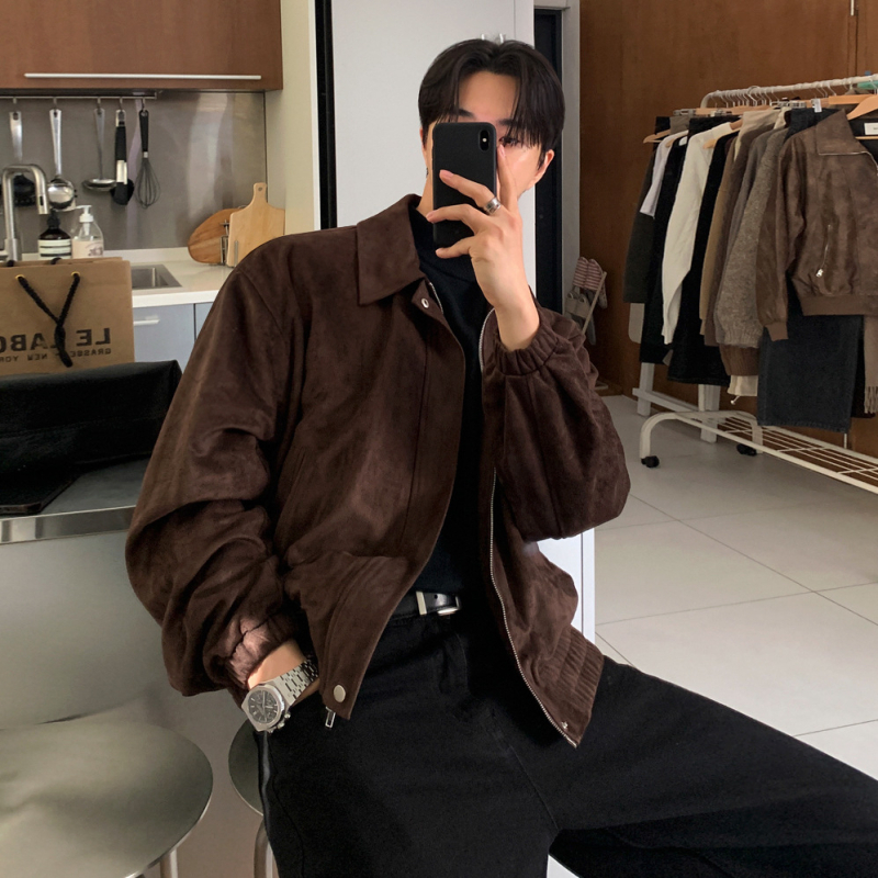 Muška zimna jakna, koreanskog stila, ovratnik Lapel, prednji zip, slobodan kroj, 90% poliester + 10% spandeks
