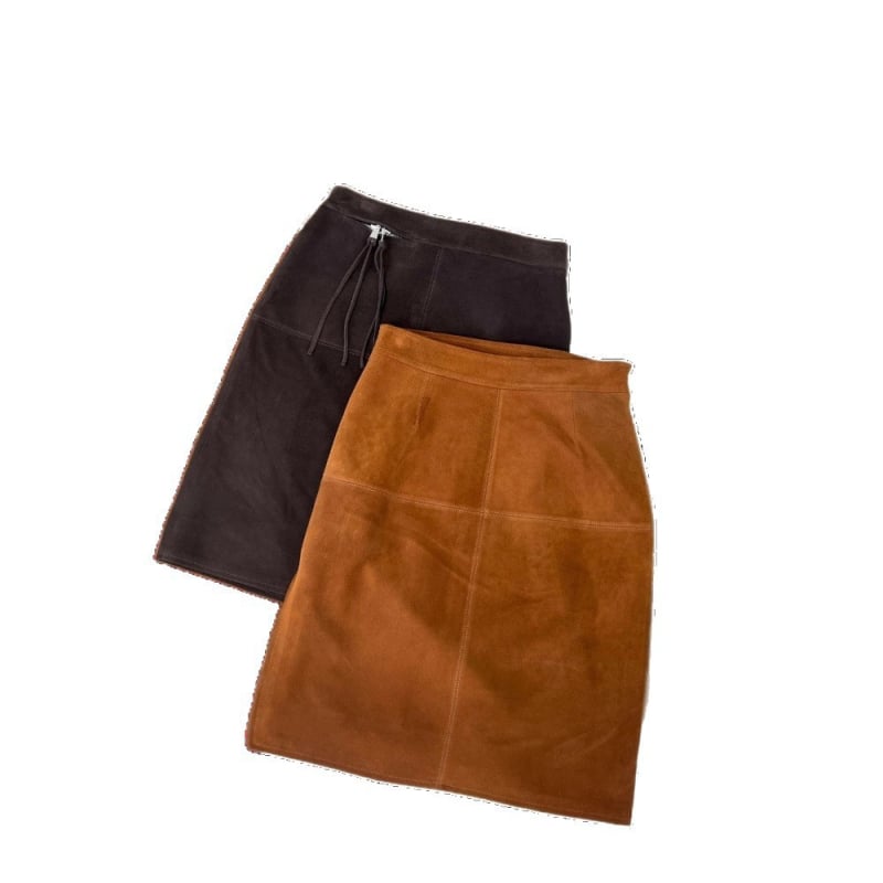 Fustă midi dreaptă din piele de miel, cu velur, stil elegant pentru muncă, toamna 2025