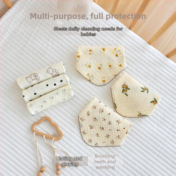 Baba pamut géz négyszögletes kendő, nedvességfelvevő szájkendő, újszülötteknek (0–1 évesek), állat- és virágmintás, >95% pamut