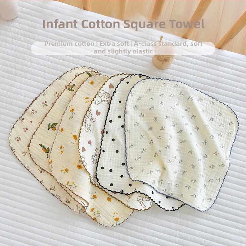 Baba pamut géz négyszögletes kendő, nedvességfelvevő szájkendő, újszülötteknek (0–1 évesek), állat- és virágmintás, >95% pamut