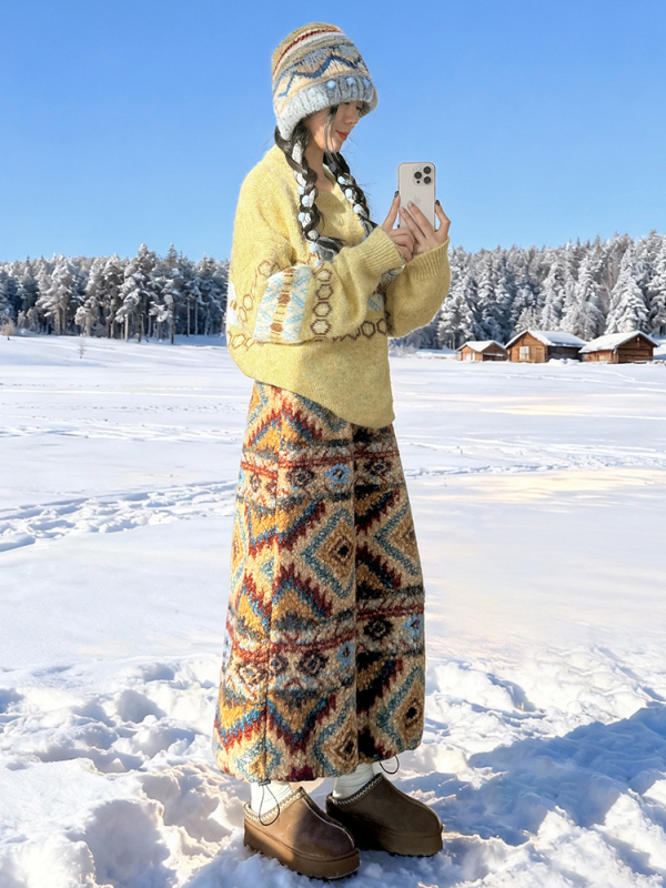 Suknja tipa kišobran, srednje duljine, japansko-korejski ležerni stil, poliester tkanina