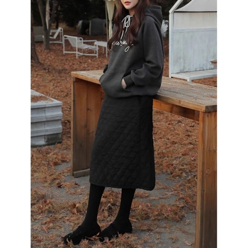 Пола в корейски стил, ежедневна, квилтирана, висока талия, подплатена