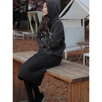 Пола в корейски стил, ежедневна, квилтирана, висока талия, подплатена