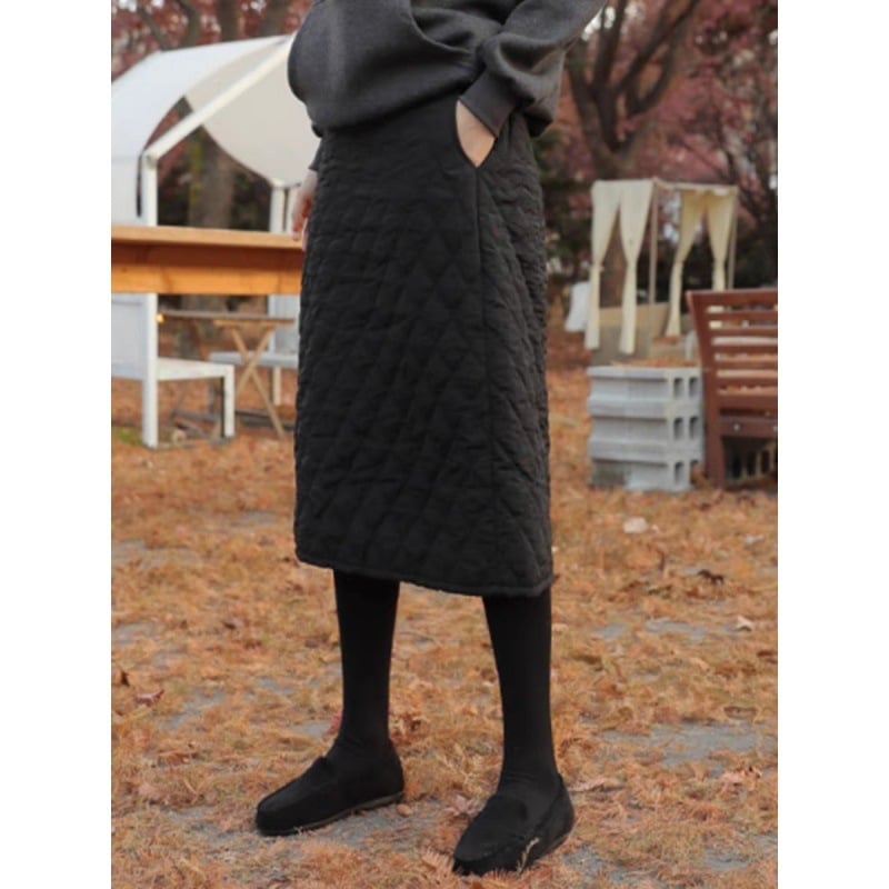 Пола в корейски стил, ежедневна, квилтирана, висока талия, подплатена