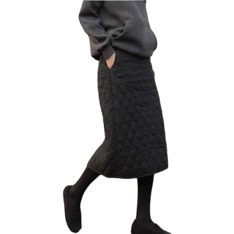 Пола в корейски стил, ежедневна, квилтирана, висока талия, подплатена