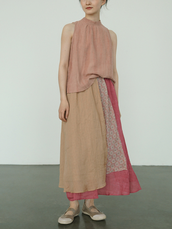 Ramie dugačka nepravilan suknja s digitalnim printom, kineski stil literarno-retro dizajn