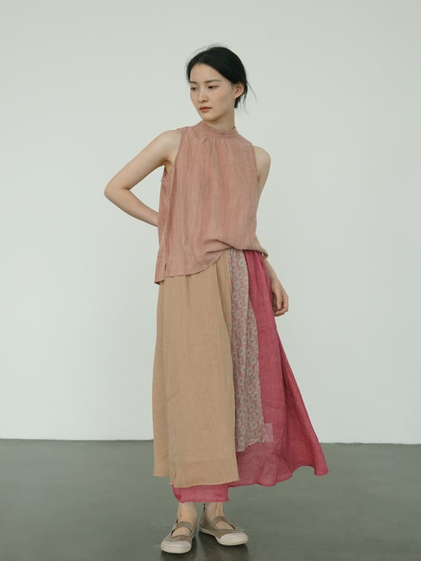Ramie dugačka nepravilan suknja s digitalnim printom, kineski stil literarno-retro dizajn