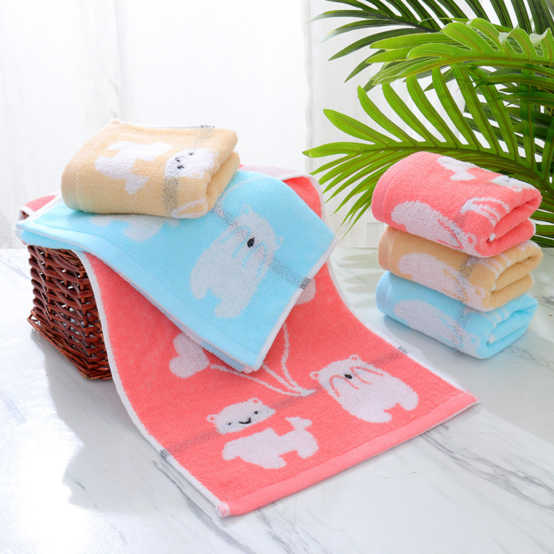 Dječji ručnik za lice s preslatkim uzorkom medvjedića, Jacquard tkanje, poliester-pamuk smjesa, 14 vlakana, iznimno lagan ispod 50 g, ručnik za lice i ruke