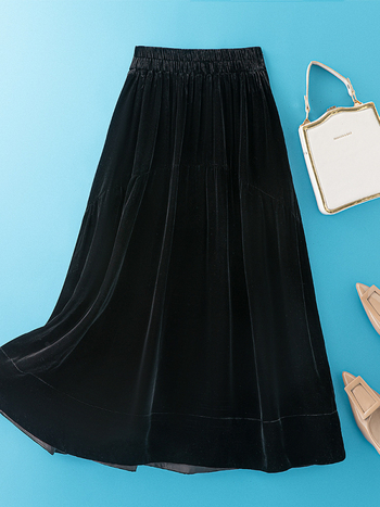 Fustă midi cu talie înaltă din mătase Mulberry, velur de mătase, model solid, conținut de mătase 95%+, stil socialite