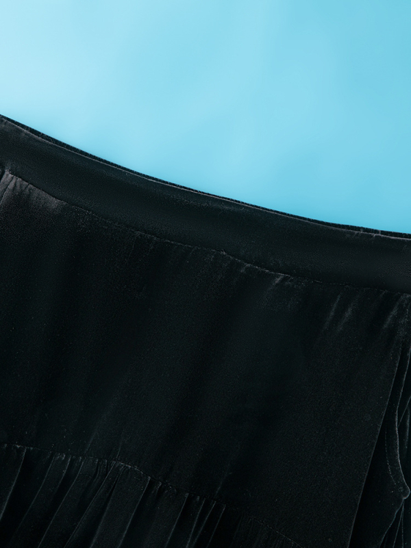 Fustă midi cu talie înaltă din mătase Mulberry, velur de mătase, model solid, conținut de mătase 95%+, stil socialite