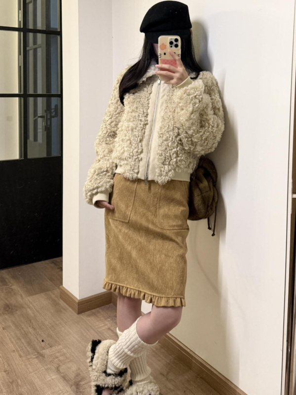 Suknja (vuna pleteni materijal; srednja duljina; retro književni stil; mikroelastičnost; složena izrada)