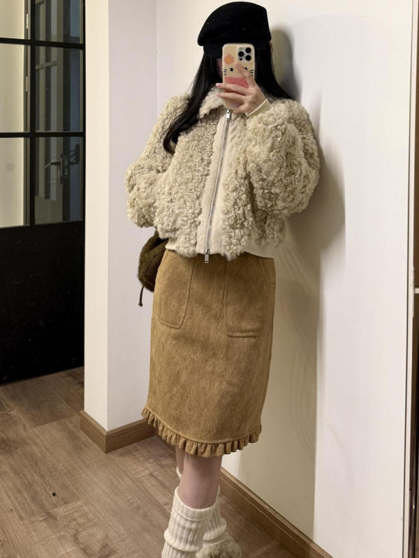 Suknja (vuna pleteni materijal; srednja duljina; retro književni stil; mikroelastičnost; složena izrada)