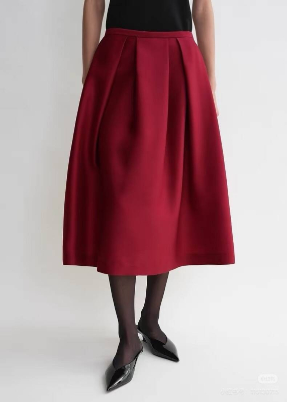 A-linijska midi suknja od pamuk-vuna smjese, umjetnički vintage retro stil, jesen 2025, šifra Zyx2959