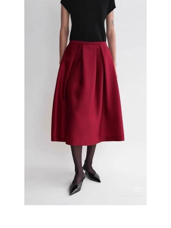 A-linijska midi suknja od pamuk-vuna smjese, umjetnički vintage retro stil, jesen 2025, šifra Zyx2959