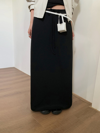 Pamukova duga ravna suknja s pojasom, visokim strukom, japansko-korejski casual stil