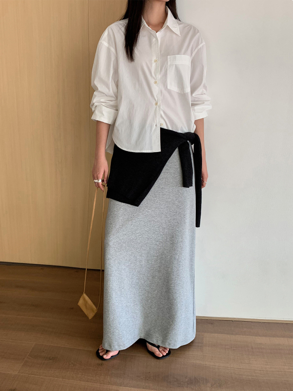 Pamukova duga ravna suknja s pojasom, visokim strukom, japansko-korejski casual stil