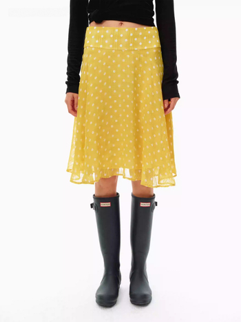 Suknja A-linije, srednje duljine, poliester, točkasti uzorak, mikroelastična, casual stil japansko-korejski.