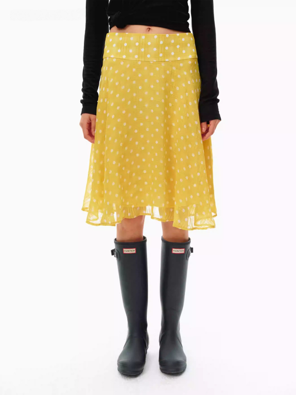 Suknja A-linije, srednje duljine, poliester, točkasti uzorak, mikroelastična, casual stil japansko-korejski.