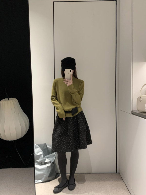 Korejski stil cvjetna puff suknja s elastičnim pojasom — cvjetni uzorak, mikroelastična, bez glačanja, tkanina od pamuka s dodatkom spandeksa (70–80% pamuka, do 30% spandeksa)