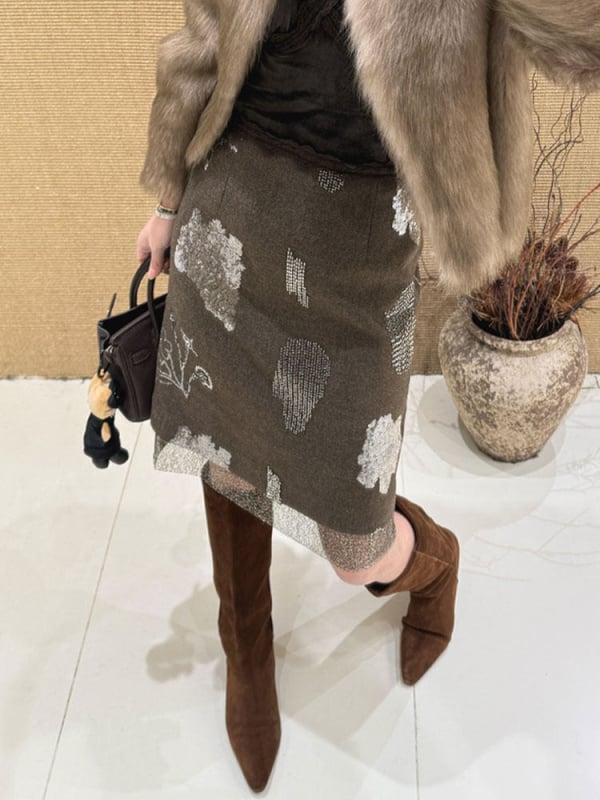 Suknja A-linije s patchworkom i šljokicama, visok pojas, pamuk, retro stil, svakodnevno nošenje