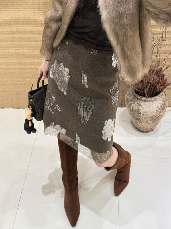 Suknja A-linije s patchworkom i šljokicama, visok pojas, pamuk, retro stil, svakodnevno nošenje