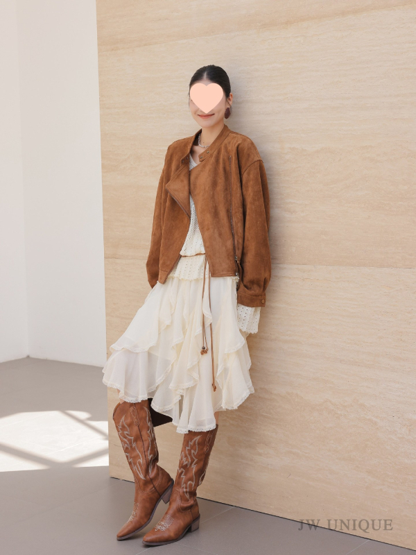 Midi suknja s nepravilnim čipkastim ukrasom i volanima, pamuk-poliester smjesa, jesen 2025