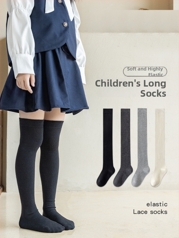 Dječje čarape iznad koljena, jednobojne, crne, bijele i sive, školski stil