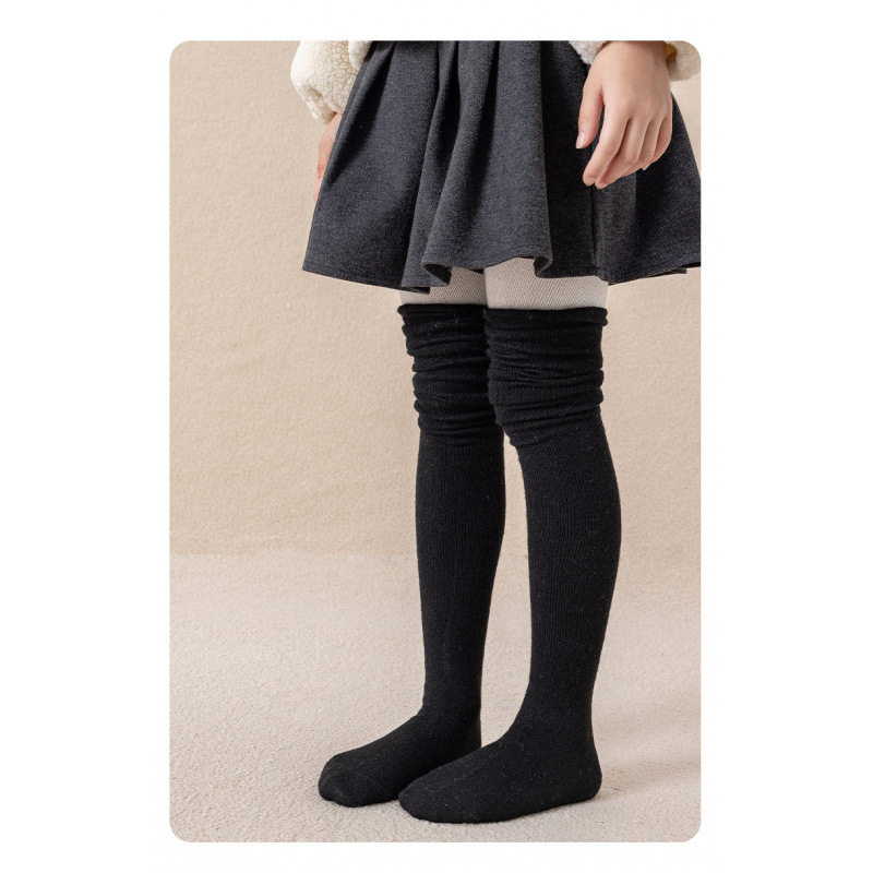 Dječje zimske čarape iznad koljena, jacquard, jednobojne, 75% najlon, debele, dugačke