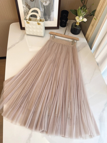 Plisirana mrežasta suknja od vune u smjesi s elastanom, midi duljina, japansko-korejski casual stil