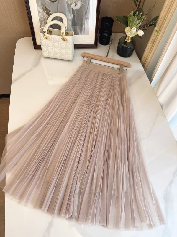 Plisirana mrežasta suknja od vune u smjesi s elastanom, midi duljina, japansko-korejski casual stil