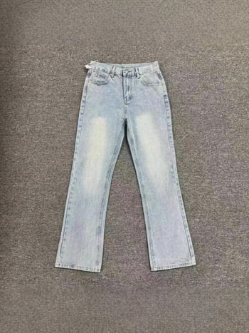 Traperice srednje visine, mikro-flaired ravni kroj, oprani završetak, pamuk denim, rajfesluz