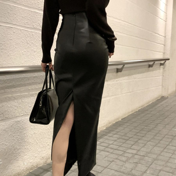 Shanlidi hip suknja, visokim strukom, duga, sa otvorom, od pamukove smjese
