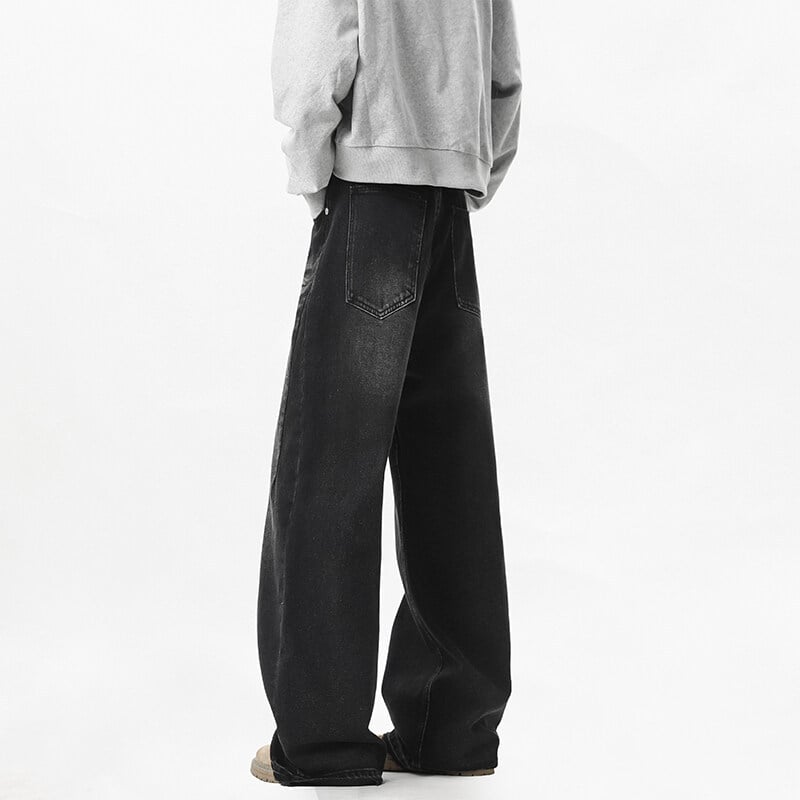 Jeans od denima s distres efektom, ravni kroj s širokim nogavicama, srednji porast struka, zip, 60% pamuka