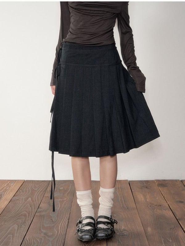 Fustă plisată de lungime medie, stil casual japonez-coreean, toamnă 2025