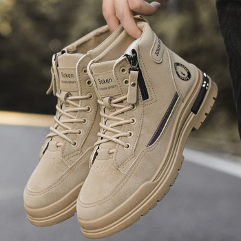 Muške PU kožne visoke outdoor čizme za posao – srednji obujam gležnja, četverokutna đon, injektirana potplata