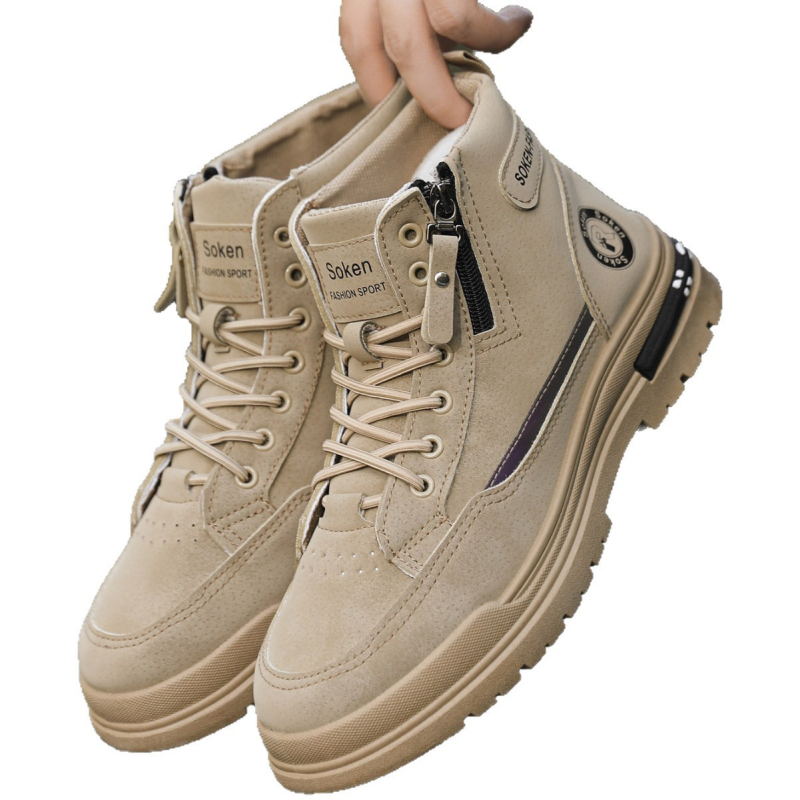 Muške PU kožne visoke outdoor čizme za posao – srednji obujam gležnja, četverokutna đon, injektirana potplata