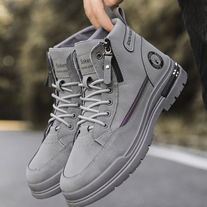 Muške PU kožne visoke outdoor čizme za posao – srednji obujam gležnja, četverokutna đon, injektirana potplata