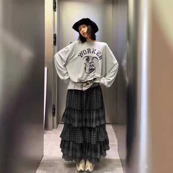 Дълга памучна пола с 3D ефект, печат, 80–90% памук, ретро стил