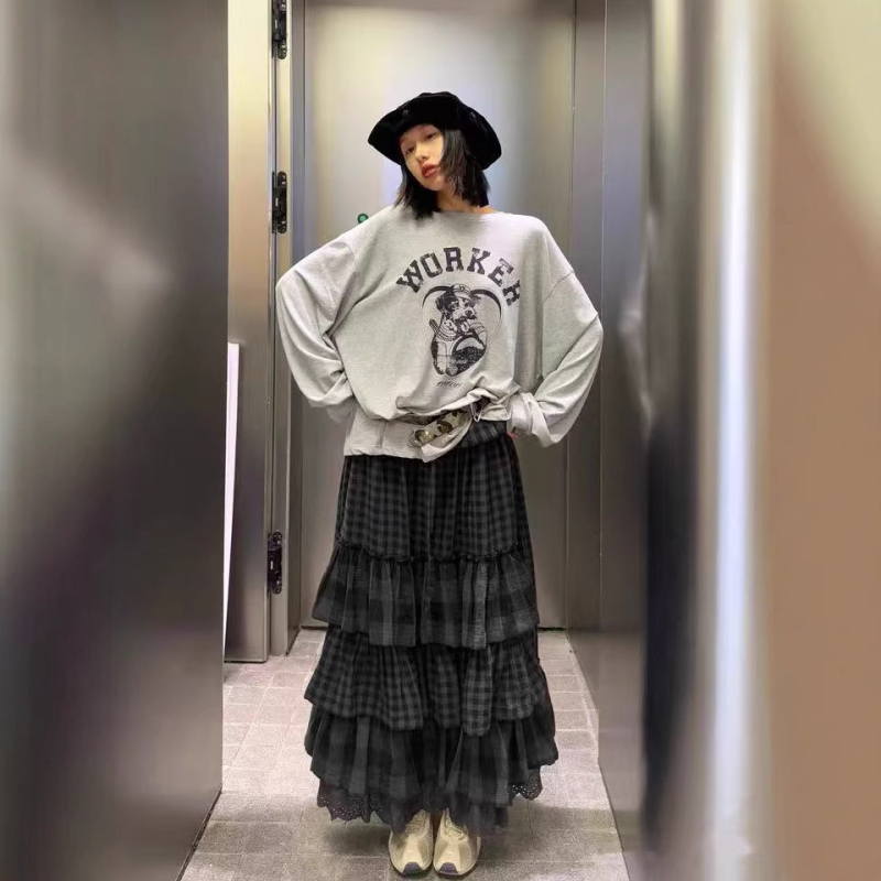 Дълга памучна пола с 3D ефект, печат, 80–90% памук, ретро стил