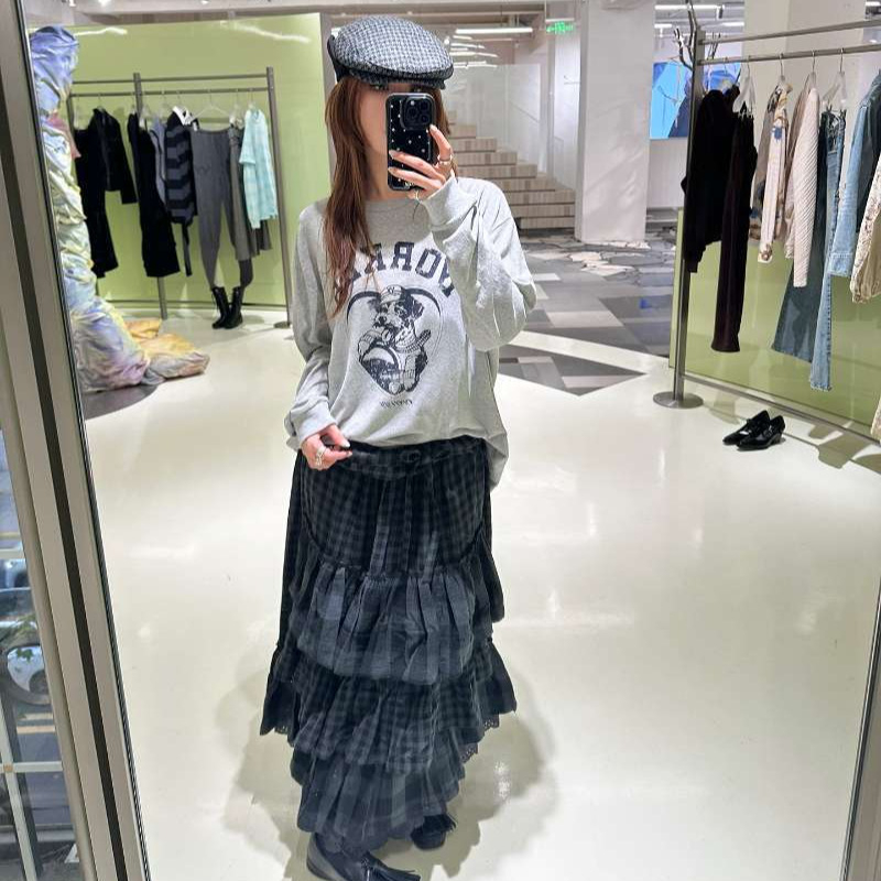 Дълга памучна пола с 3D ефект, печат, 80–90% памук, ретро стил