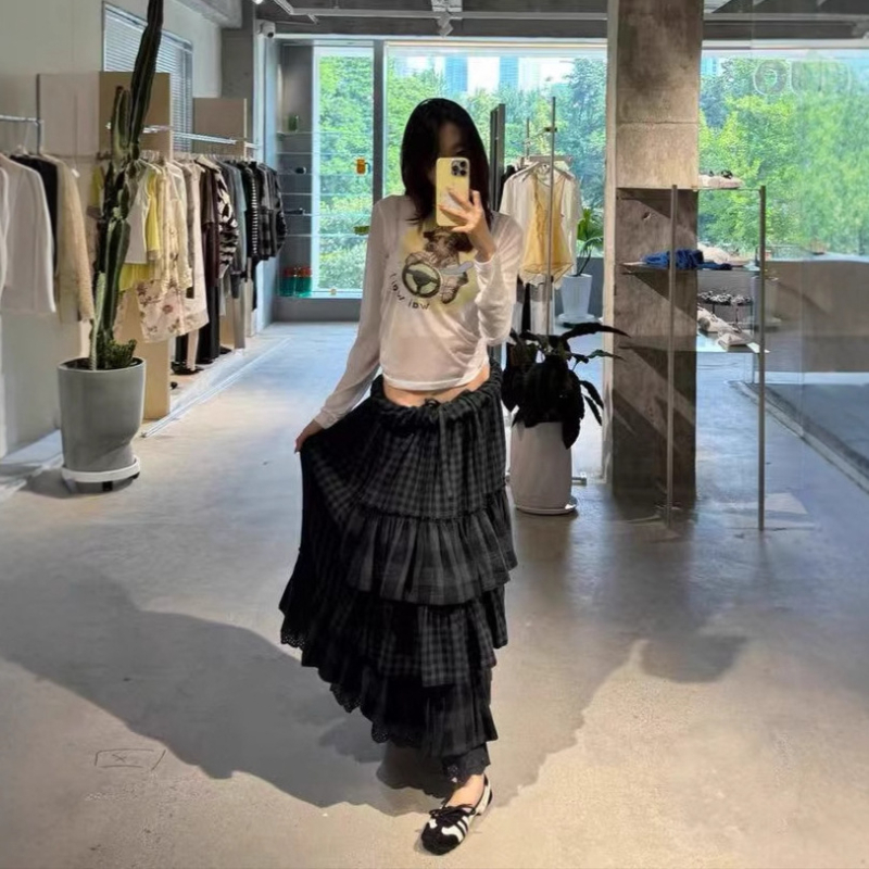 Дълга памучна пола с 3D ефект, печат, 80–90% памук, ретро стил