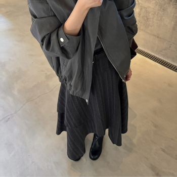 Fustă lungă, asimetrică, cu dungi, din poliester, stil casual japonezo-coreean