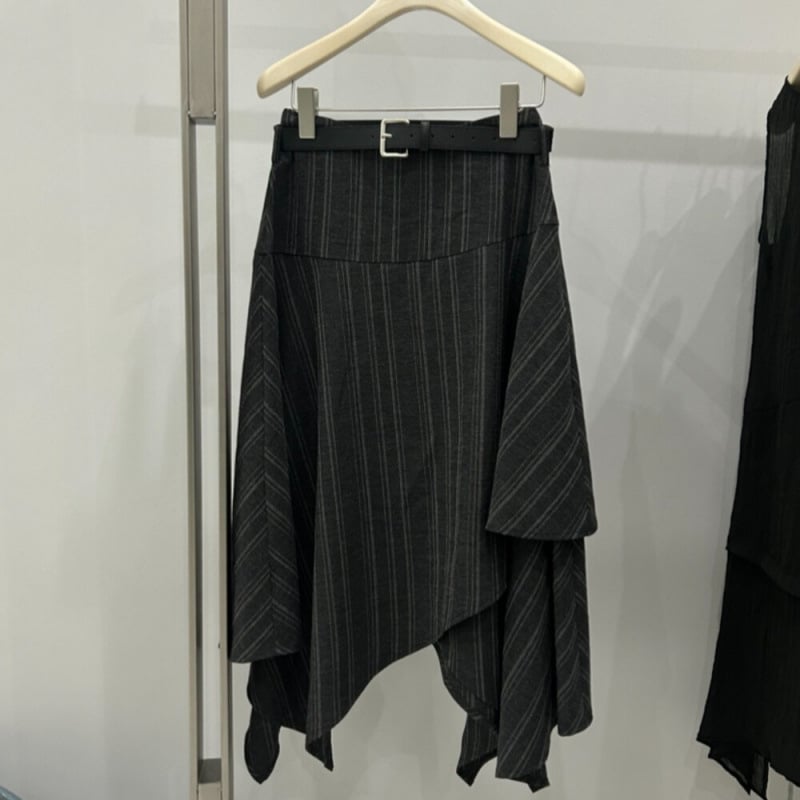 Fustă lungă, asimetrică, cu dungi, din poliester, stil casual japonezo-coreean