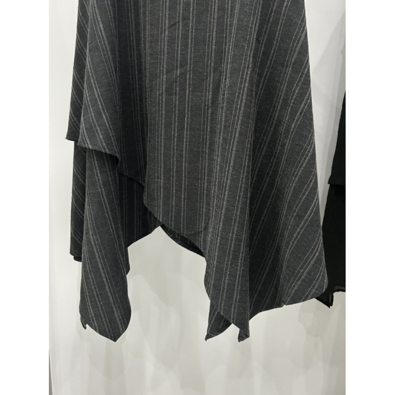 Fustă lungă, asimetrică, cu dungi, din poliester, stil casual japonezo-coreean