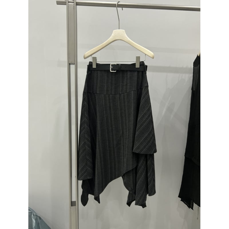 Fustă lungă, asimetrică, cu dungi, din poliester, stil casual japonezo-coreean