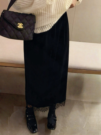 Pravokutna midi suknja, jednofarbata poliesterska tkanina, casual japansko-korejski stil