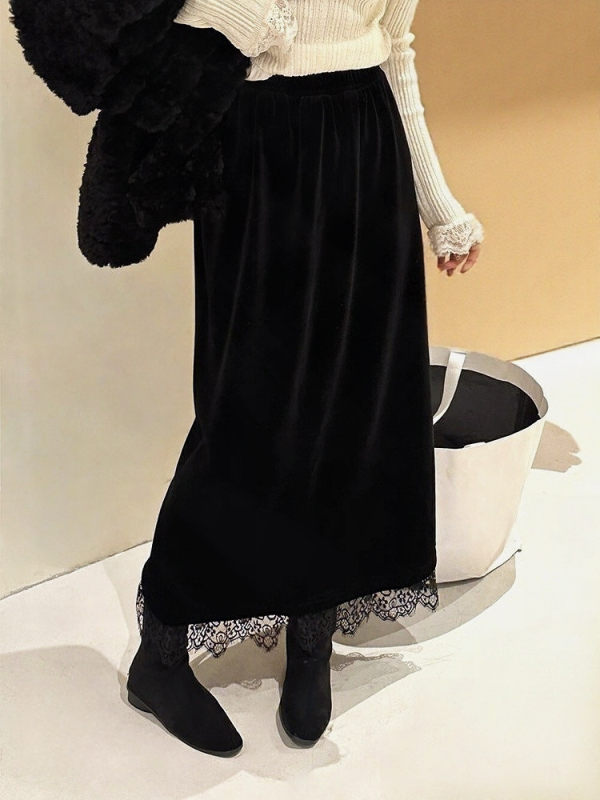 Pravokutna midi suknja, jednofarbata poliesterska tkanina, casual japansko-korejski stil