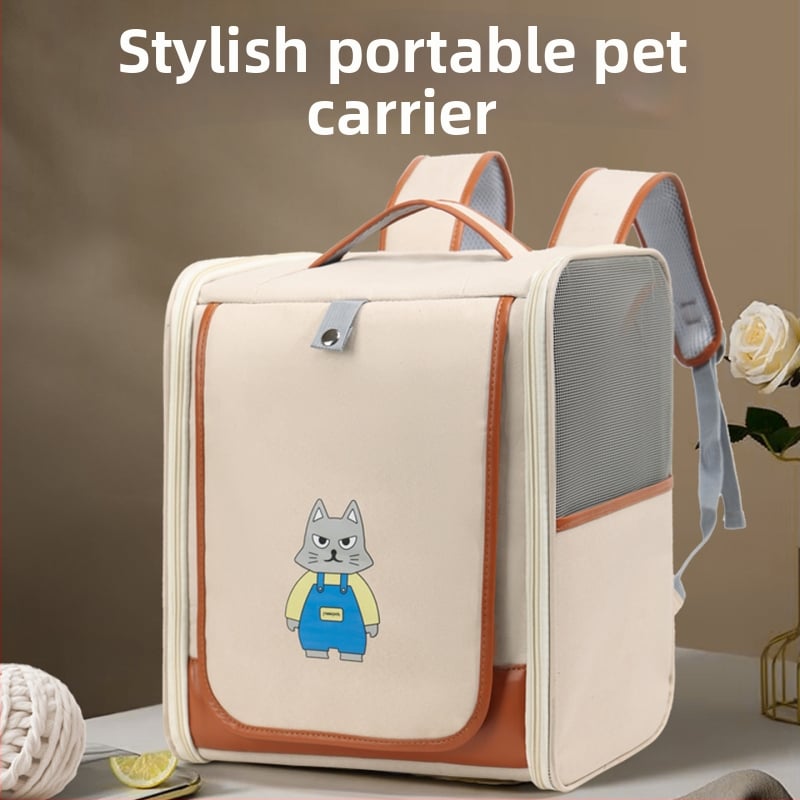 Раница за пренасяне на котки и кучета, Oxford материал, голяма вместимост, животински принт, средно твърда конструкция, марка Yf